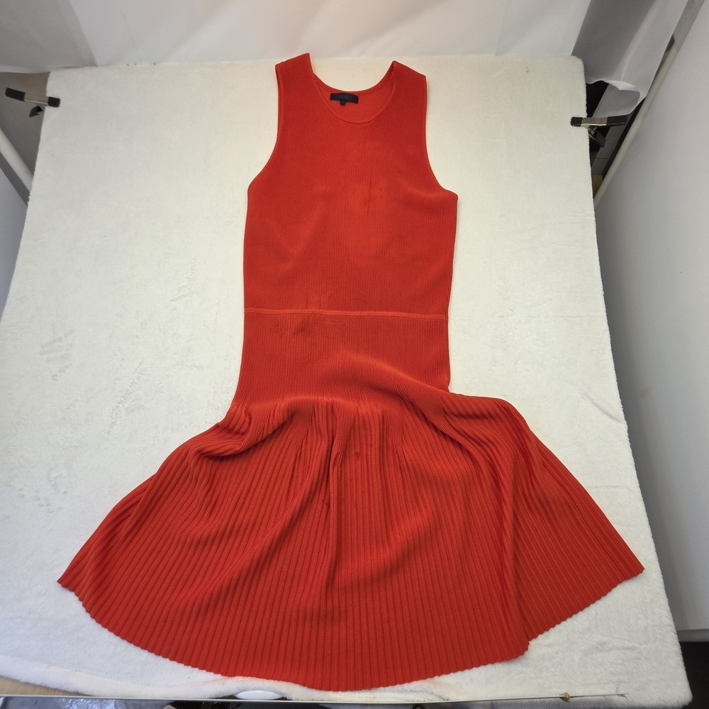 Rachel Roy 1X Orange Ribbed Knit Sleeveless Midi Dress Pleated Hem Plus Size - Picture 3 of 9
